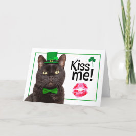 ハッピーセントパトリックデー 緑の帽子の猫にキスして シーズンカード