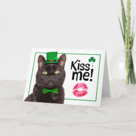 ハッピーセントパトリックデー　緑の帽子の猫にキスして シーズンカード
