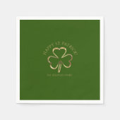 ハッピーセントパトリック緑と金ゴールドクローバーシャムロック スタンダードカクテルナプキン (正面)