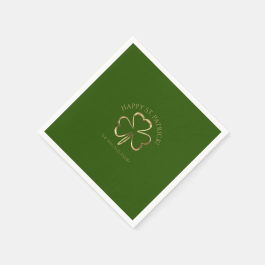 ハッピーセントパトリック緑と金ゴールドクローバーシャムロック スタンダードカクテルナプキン (角)