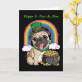 ハッピーセント・パトリックの日パグ犬のグリーティングカード カード (黄色い花)