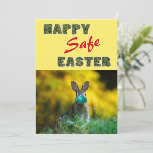ハッピーセーフイースター |マスクおもしろい付き可愛いウサギ シーズンカード (スタンド正面)