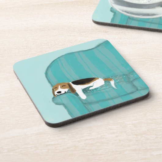 ハッピーソファ犬 – かわいいビーグル眠る |ペットアート コースター (左側)
