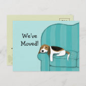 ハッピーソファbeagleかわいい犬の発表リマインダー 案内ポストカード (正面/裏面)