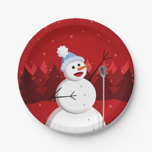 ハッピーソング雪だるまクリスマス ペーパープレート (正面)