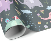 ハッピーゾウの鳥の夜空の雲の虹 ラッピングペーパー (ロールコーナー)
