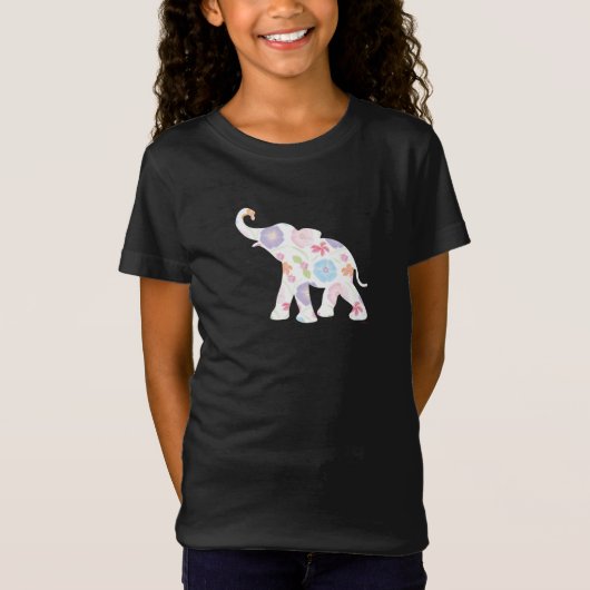 ハッピーゾウ大モダン花柄Tシャツ Tシャツ (正面)