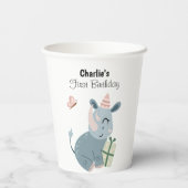 ハッピータイガーとパーティー帽子とギフト、誕生日 紙コップ (裏面)