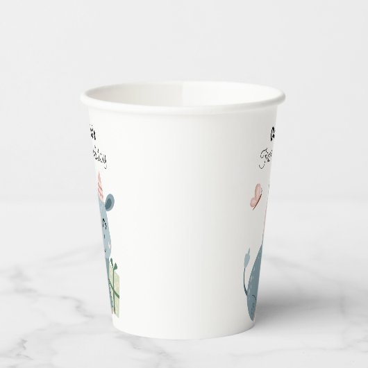 ハッピータイガーとパーティー帽子とギフト、誕生日 紙コップ (左)