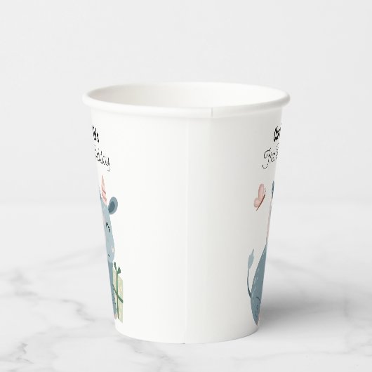 ハッピータイガーとパーティー帽子とギフト、誕生日 紙コップ (右)