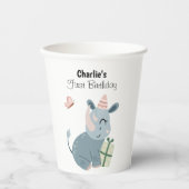 ハッピータイガーとパーティー帽子とギフト、誕生日 紙コップ (正面)