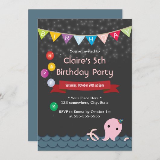 ハッピータコスタリーナイト誕生日招待状 招待状 (正面/裏面)