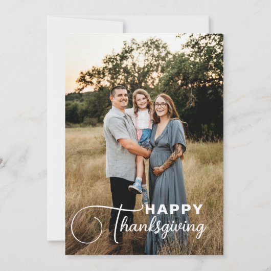 「ハッピータンクスギビング」スクリプトフォント、1枚の写真 シーズンカード (正面)