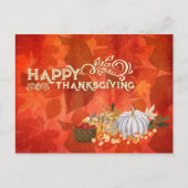 ハッピータンクスギビング タイポグラフィ オートム リーフ パンプキンズ ポストカード (正面)