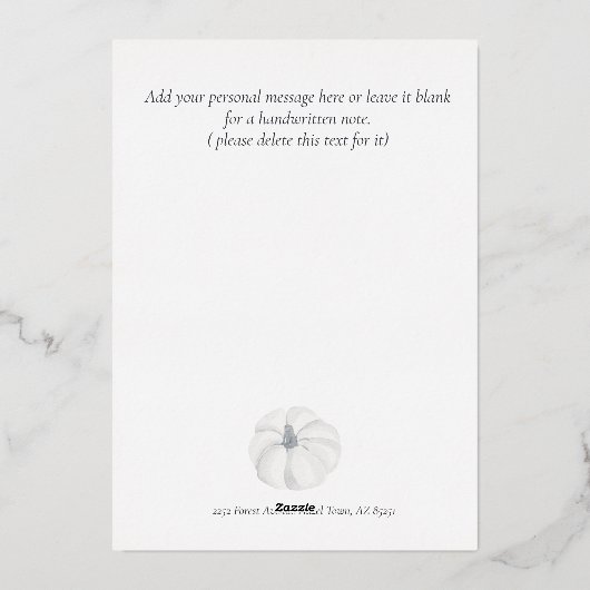 「ハッピータンクスギビング」ダークブルーの本物のホリデー用箔 箔シーズンカード (裏面)