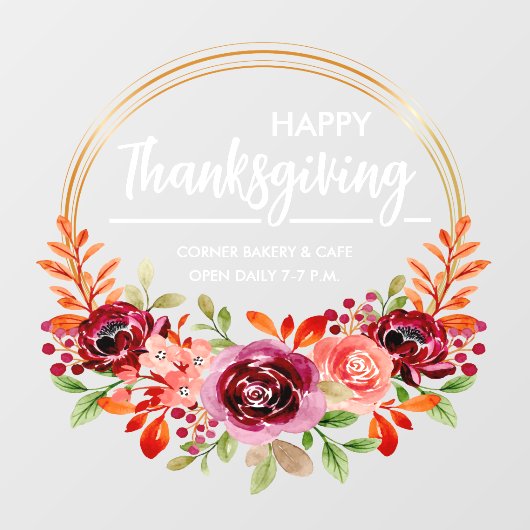 ハッピータンクスギビング フローラル リース ウィンドウサイン (シート)