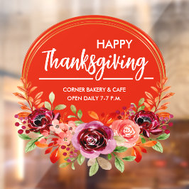 ハッピータンクスギビング フローラル リース ウィンドウ クリング ウィンドウサイン