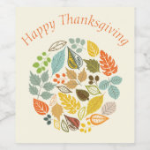 ハッピータンクスギビング ミュートな秋のカラーの葉 ワインラベル (シングルラベル)