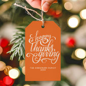 ハッピータンクスギビング モダンスクリプト ハーベスト オレンジ ギフトタグ