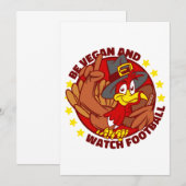 ハッピータンクスギブイング！ ヴィーガンなあなたに、七面鳥とフットボール 招待状 (正面/裏面)
