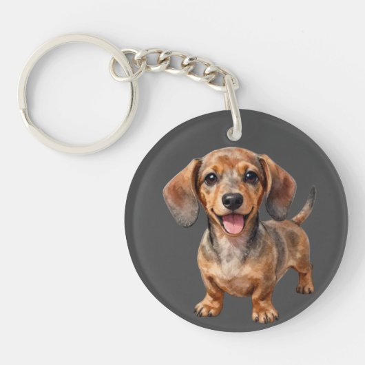 ハッピーダックスフンドの子犬 キーホルダー (正面)