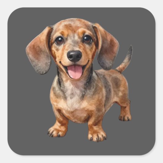 ハッピーダックスフンドの子犬 スクエアシール (正面)