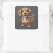 ハッピーダックスフンドの子犬 スクエアシール (バッグ)