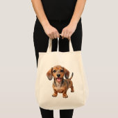 ハッピーダックスフンドの子犬 トートバッグ (正面(商品))