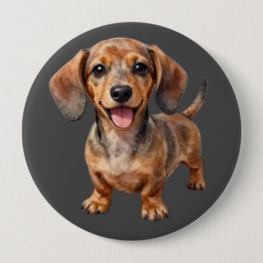 ハッピーダックスフンドの子犬 缶バッジ (正面)