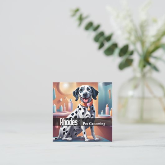 ハッピーダルマティアンドッグペットグルーミングサービスペットケア スクエア名刺 (スタンド正面)