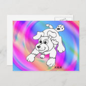 ハッピーチャコールペンシル犬ラインアートスケッチ ポストカード (正面/裏面)