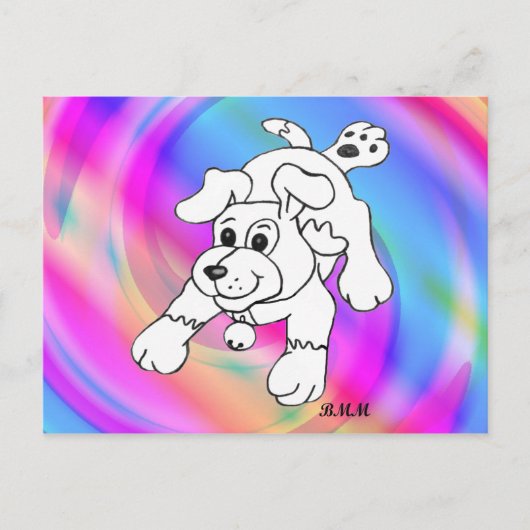 ハッピーチャコールペンシル犬ラインアートスケッチ ポストカード (正面)