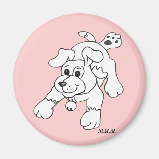 ハッピーチャコールペンシル犬ラインアートスケッチ マグネット (正面)