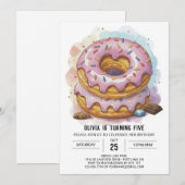 ハッピーチョコレートドーナツ誕生日 招待状 (正面/裏面)