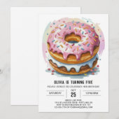 ハッピーチョコレートドーナツ誕生日 招待状 (正面/裏面)