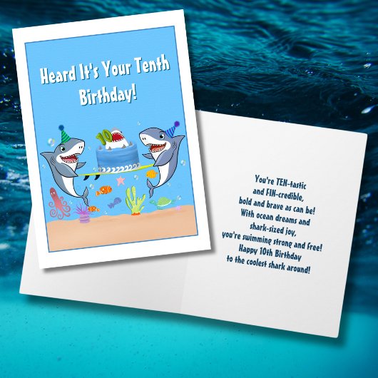 ハッピーティッド誕生日シャークとケーキカード カード