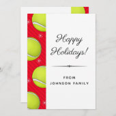 ハッピーテニスホリデーズ 赤いストライプのスノーフレーク スポーツ シーズンカード (正面/裏面)