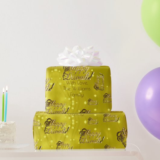ハッピーディエレガントワフェイクリ金箔スクリプトイエロー ラッピングペーパー (パーティーギフト)