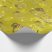 ハッピーディエレガントワフェイクリ金箔スクリプトイエロー ラッピングペーパー (角)