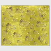 ハッピーディエレガントワフェイクリ金箔スクリプトイエロー ラッピングペーパー (フラット)