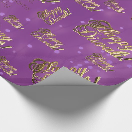 ハッピーディエレガントワフェイクリ金箔スクリプトパープル ラッピングペーパー (角)