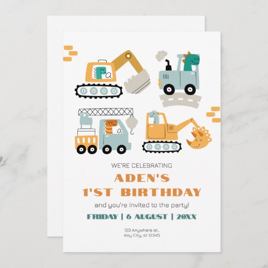 ハッピーディノパーティー1st誕生日 招待状 (正面/裏面)