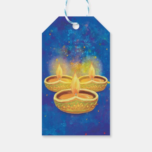 ハッピーディワリの手色彩の鮮やかでキャンドルを照らす ギフトタグ (裏面)