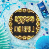 ハッピーディワリイエローゴールデンライトタイポグラフィスターズ ペーパープレート (パーティー)