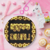 ハッピーディワリイエローゴールデンライトタイポグラフィスターズ ペーパープレート (パーティー)