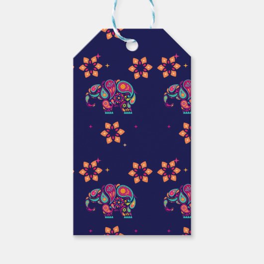 ハッピーディワリインドインディアンゾウ曼荼羅 ギフトタグ (正面)