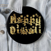 ハッピーディワリエレガントブラック金ゴールドスタータイポグラフィ 缶バッジ (インサイチュ)