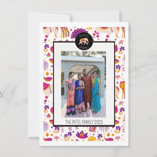 ハッピーディワリエレファントホリディフォトカード シーズンカード (正面)