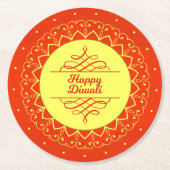 ハッピーディワリオレンジクリームマンダラモダン ラウンドペーパーコースター (正面)