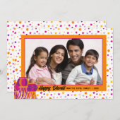 ハッピーディワリカラフルフォトピンクパープルランタン シーズンカード (正面/裏面)